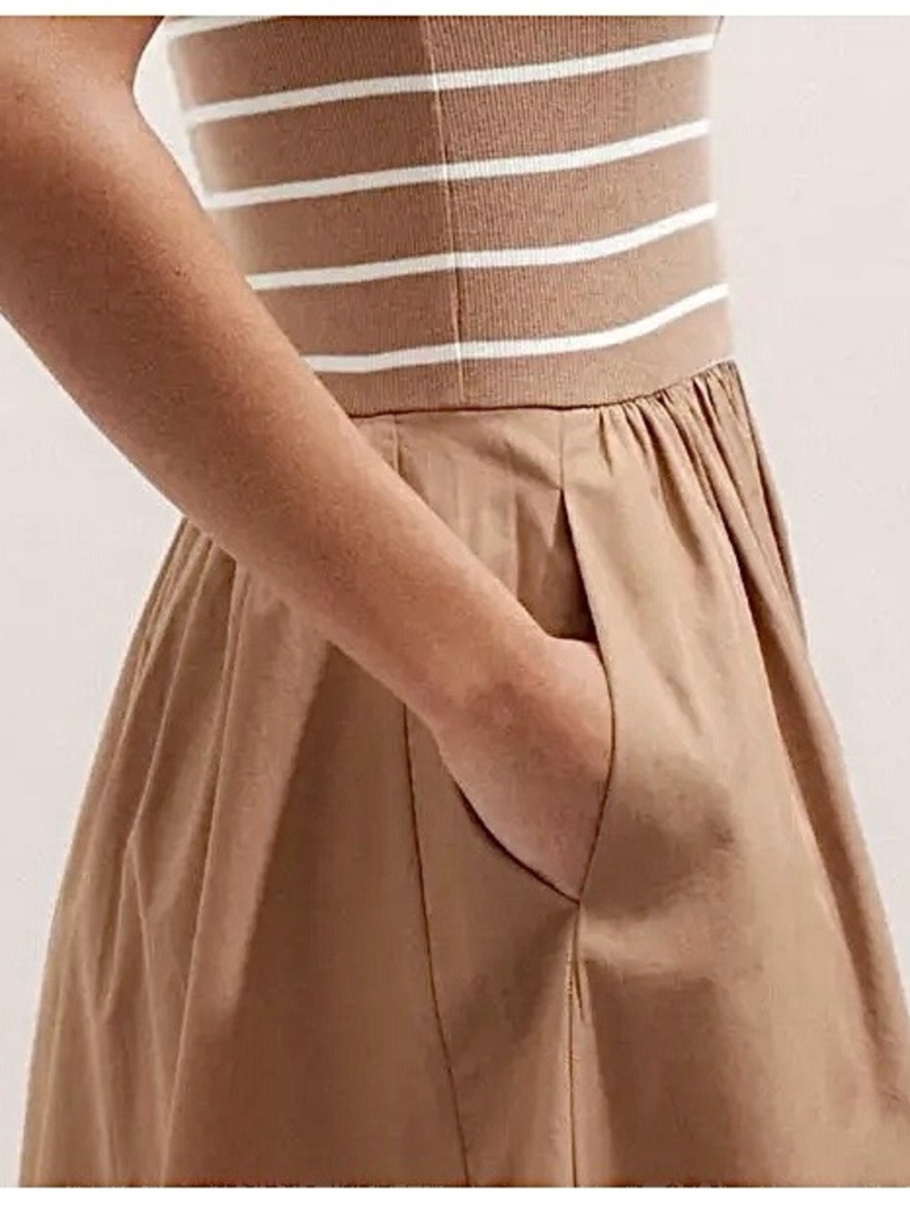 ME + EM Striped Maxi Dress 6 Brown White Fit Flare Coastal French Girl Vacation - Picture 4 of 16